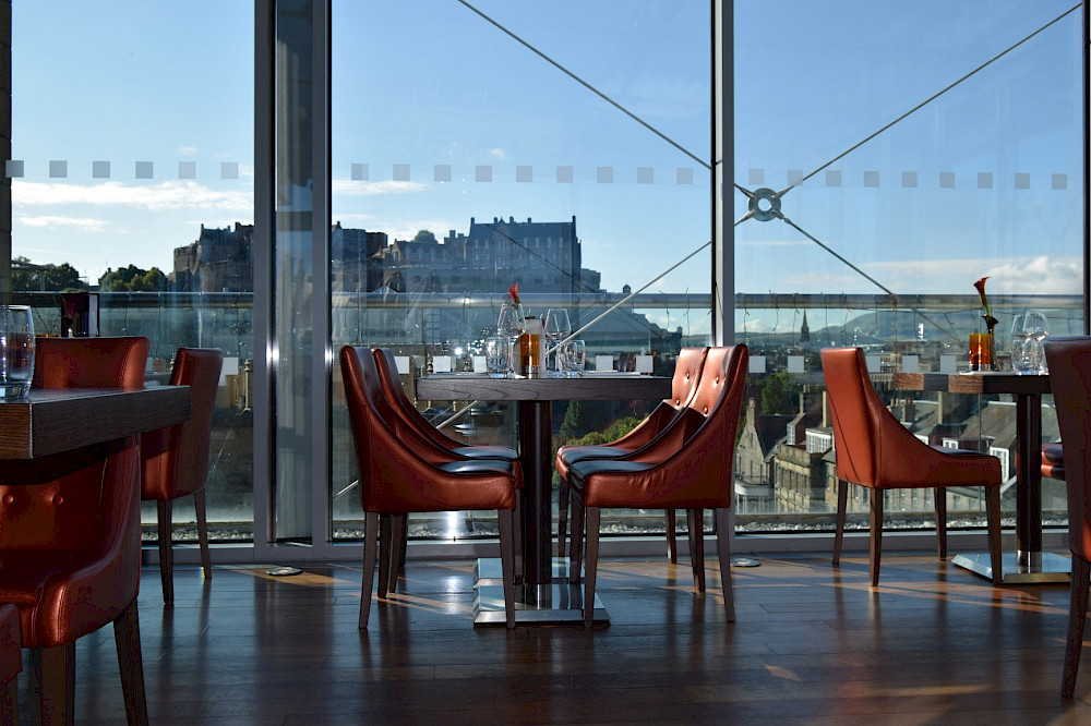 Rooftop tables with castle views at Chaophraya Edinburgh